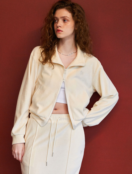 Велюровый зип-худи комплект Light Cream / WBD1L51542SET
