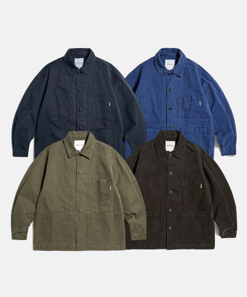 French Wide Work Jacket (Moleskin) Washed Blue