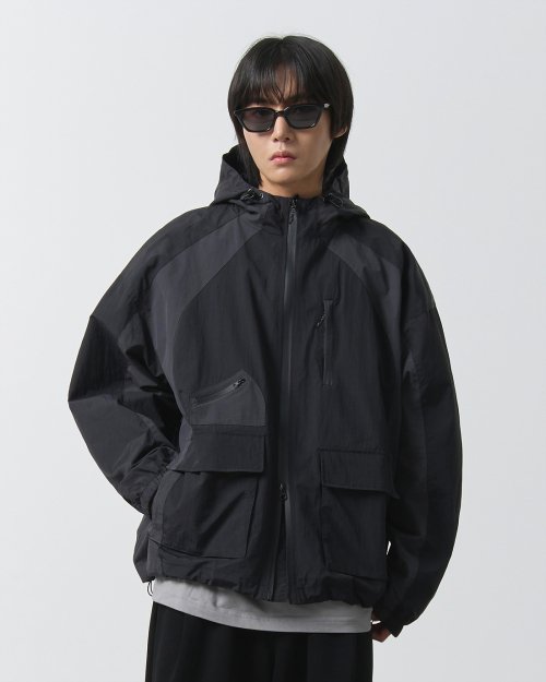 (VLAD) 2WAY AUTHENTIC HOOD WINDBREAKER JACKET_BLACK&CHACOAL GRAY
