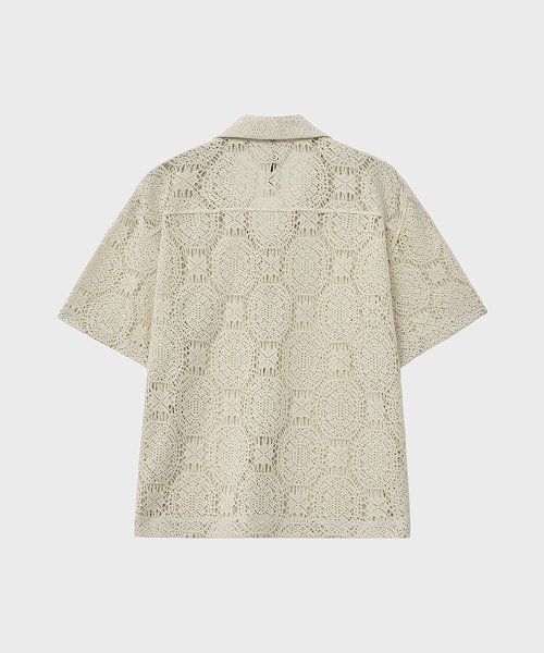 Жаккардовая рубашка с открытым воротником и коротким рукавом (Beige)