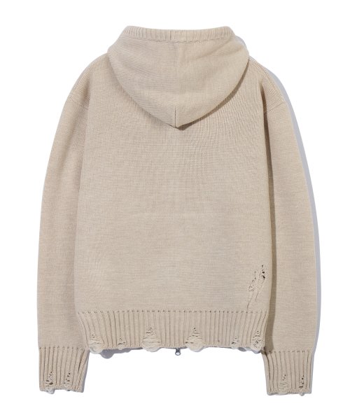 Рваный вязаный зип-худи Oatmeal Beige