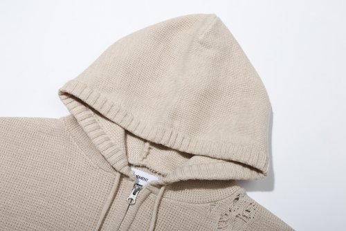 Рваный вязаный зип-худи Oatmeal Beige