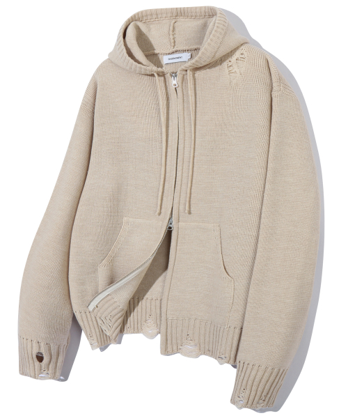 Рваный вязаный зип-худи Oatmeal Beige