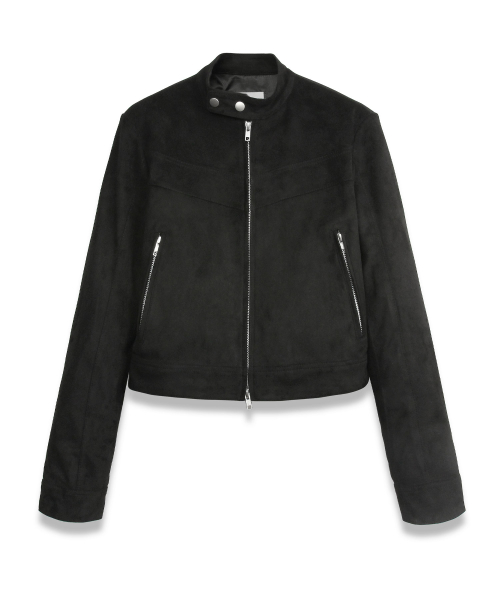 Vegan Leather Suede Racer Jacket in Black