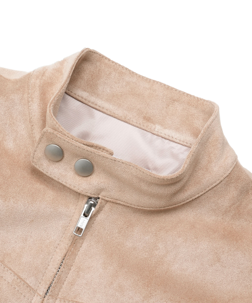 Vegan Leather Suede Racer Jacket in Beige