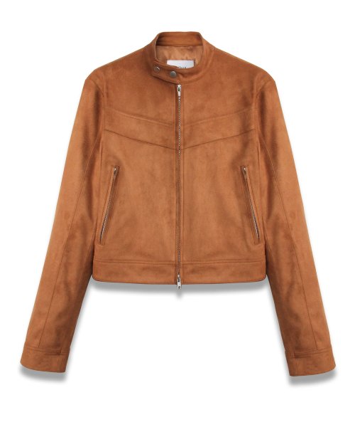 Vegan Leather Suede Racer Jacket in Camel