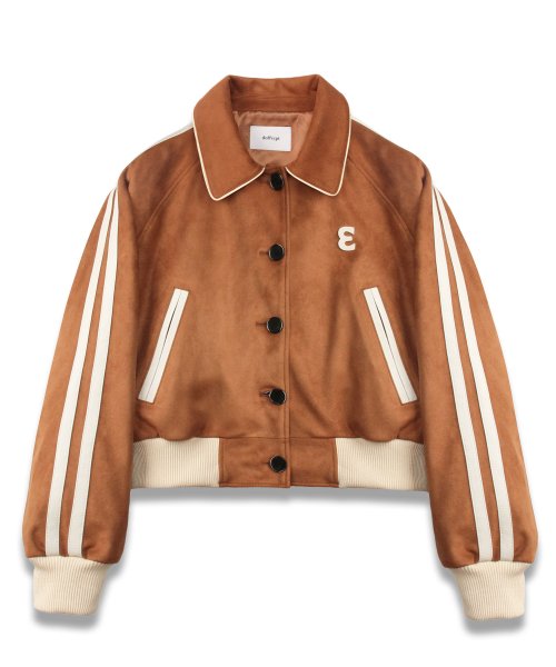 Vegan Leather Suede Varsity Jacket in Camel