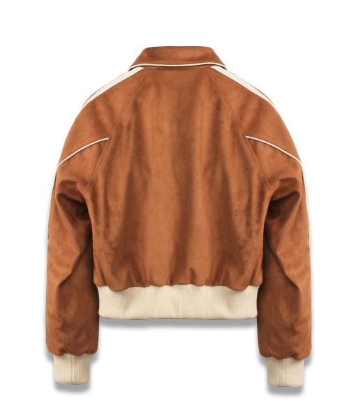 Vegan Leather Suede Varsity Jacket in Camel