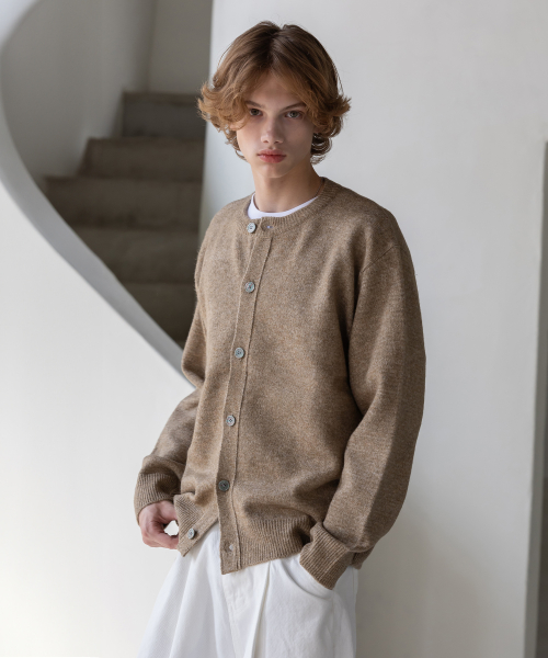Удобный кардиган с круглым вырезом [Beige Brown]