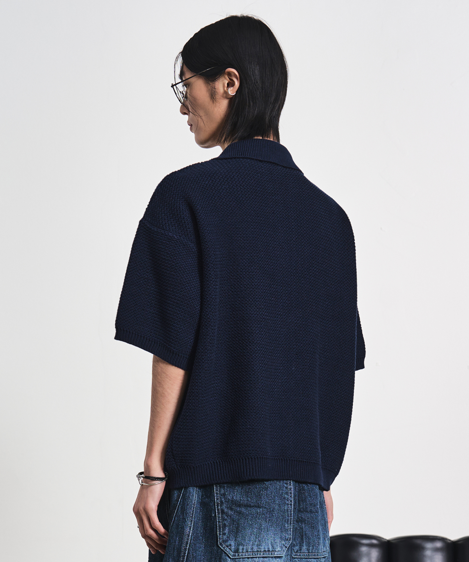 Tweedy Half Knit Cardigan Navy