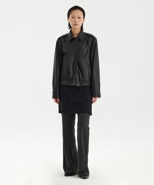 Faux Leather Bomber - Black