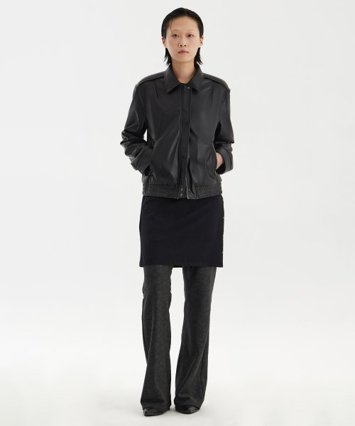 Faux Leather Bomber - Black