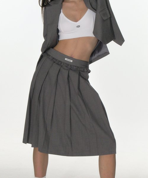 MUSINSA | CRANK Frill pleated midi skirt_gray