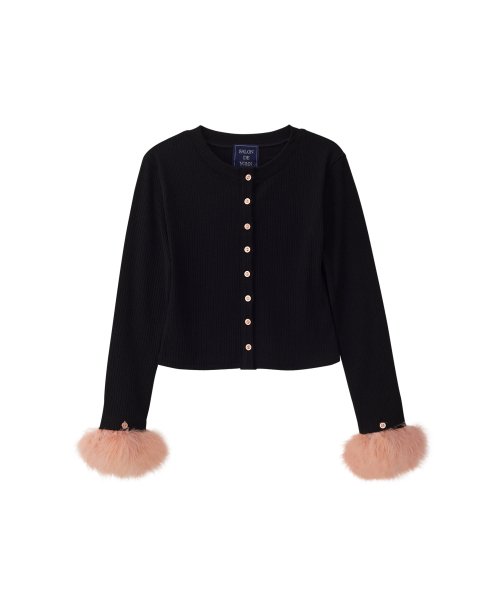 Fur Trimming Cardigan_ Black