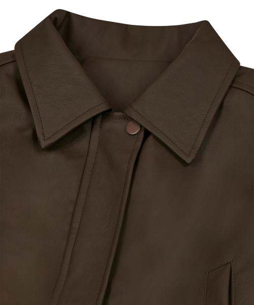 85-VIVAJ008 Crop Placket Leather Vest Dark Brwon