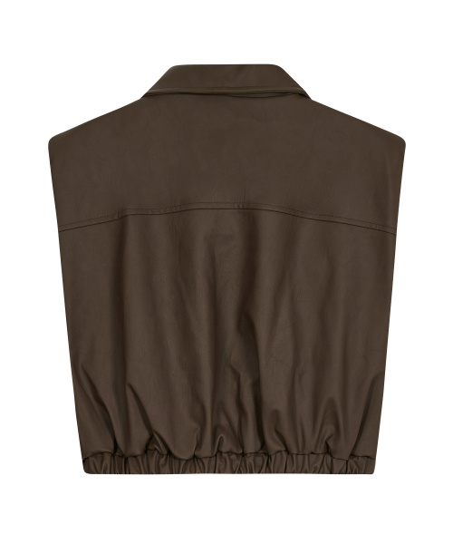 85-VIVAJ008 Crop Placket Leather Vest Dark Brwon