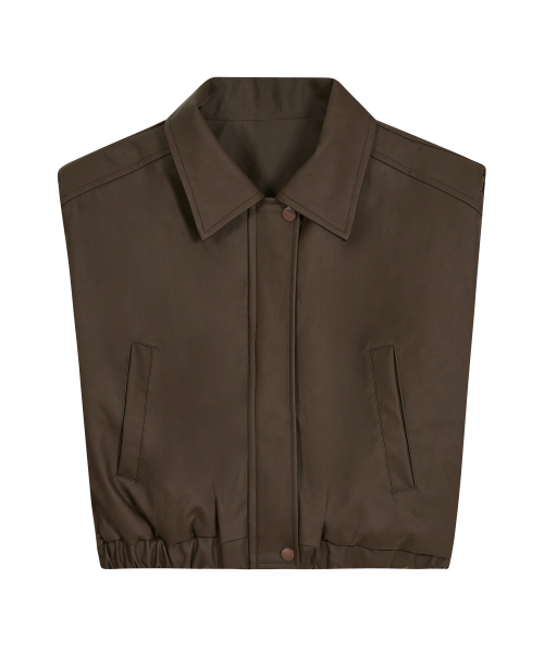 85-VIVAJ008 Crop Placket Leather Vest Dark Brwon