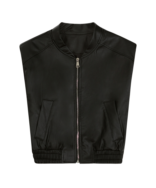 Укороченный кожаный жилет 85-VIVAJ009 Black
