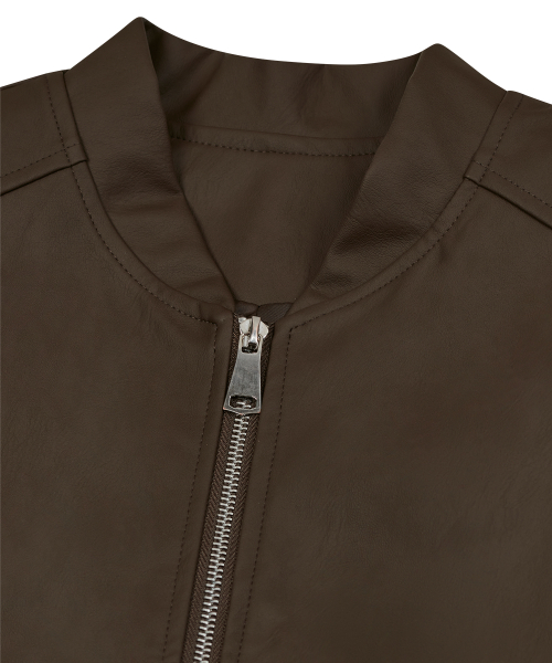 85-VIVAJ009 Crop Minimal Leather Vest Dark Brwon