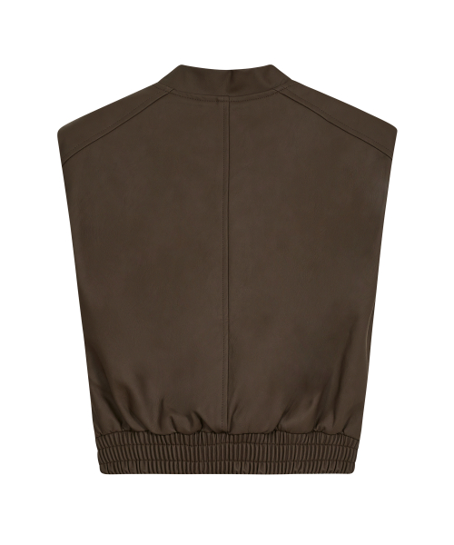 85-VIVAJ009 Crop Minimal Leather Vest Dark Brwon