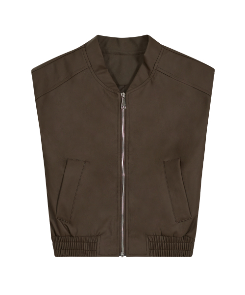 85-VIVAJ009 Crop Minimal Leather Vest Dark Brwon