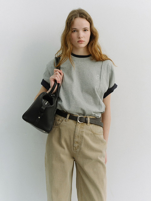 UNISEX LOGO CREASE T-SHIRT_UDTS6A111_MELANGE GREY