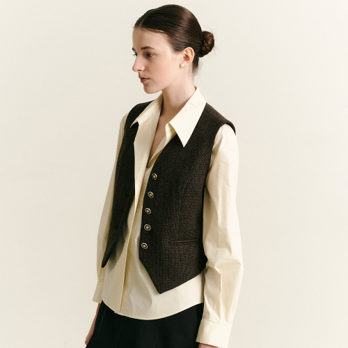 WD_Plaid collarless vest