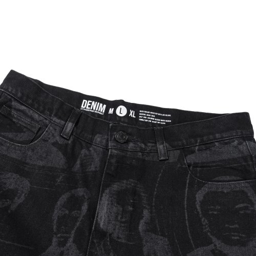 PORTRAIT PRINTING DENIM PANTS  BLACK