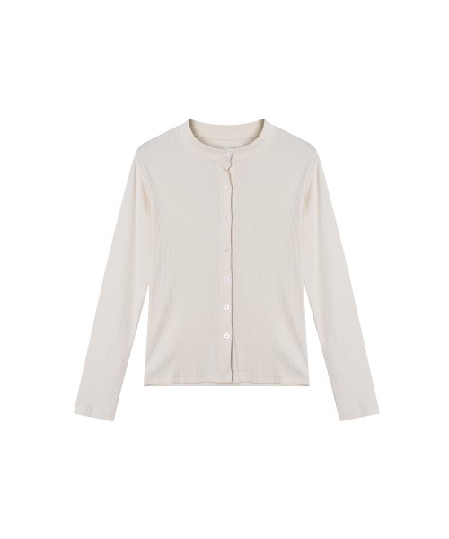 Round neck ribbed cardigan Cream