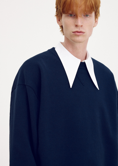 MUSINSA | UMARMUNG Cotton cashmere tucked sleeve pullover_Deep sea