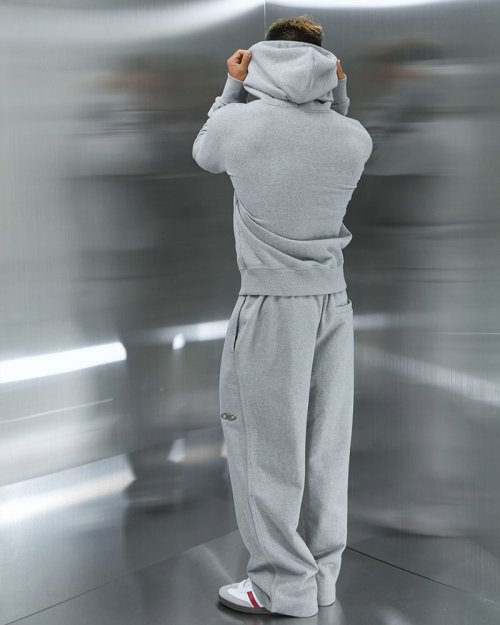 BORNTOWIN PATCH MUSCLE FIT HOODIE [MELANGE GREY]