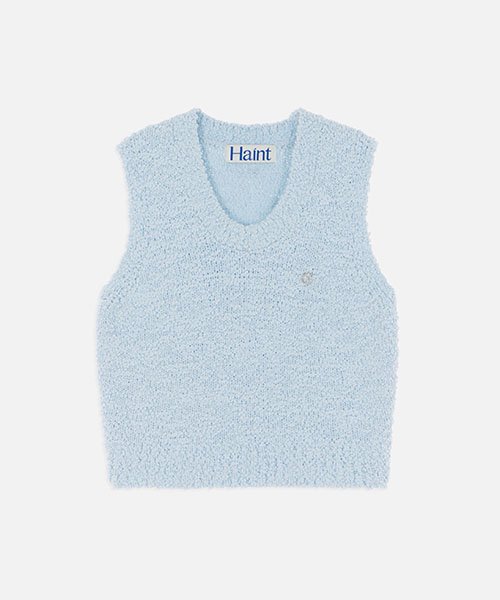 BOUCLE ROUND KNIT VEST_2COLORS_SKY BLUE