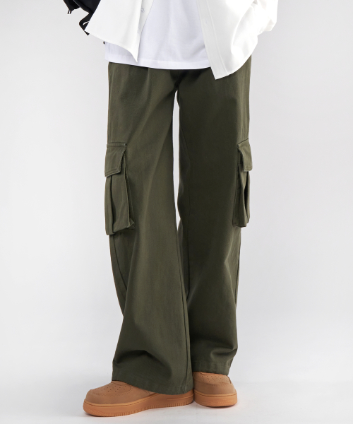 One Tuck 7 Pieces Cotton Wide Cargo Pants 4 COLOR