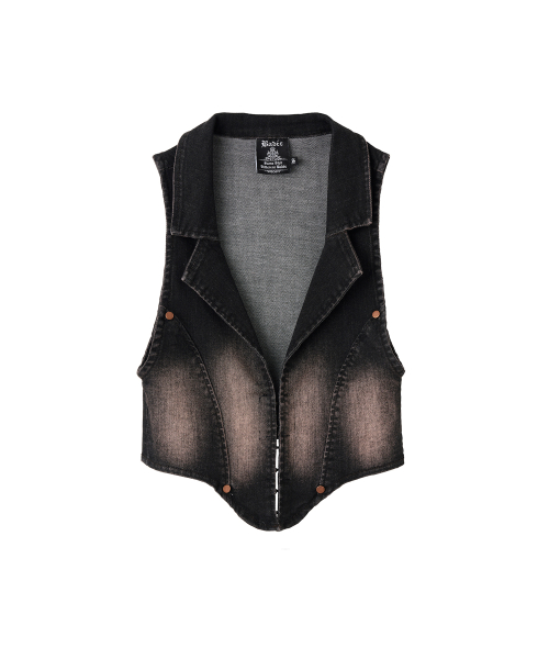 Cropped Denim Vest Brown/Black