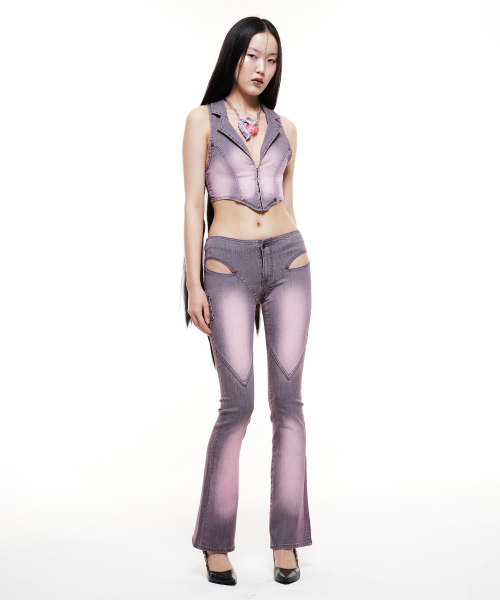 Cropped Denim Vest Pink/Gray