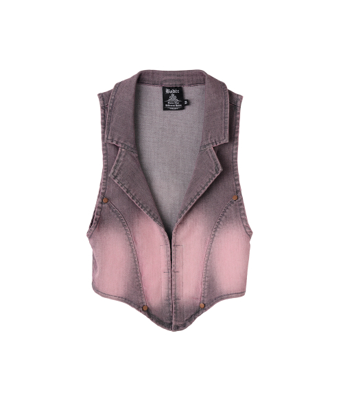 Cropped Denim Vest Pink/Gray