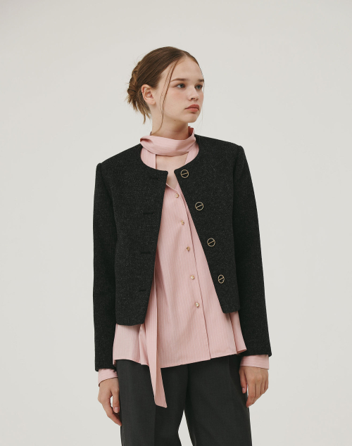 GOLD BUTTON WOOL SHORT JACKET CHARCOAL