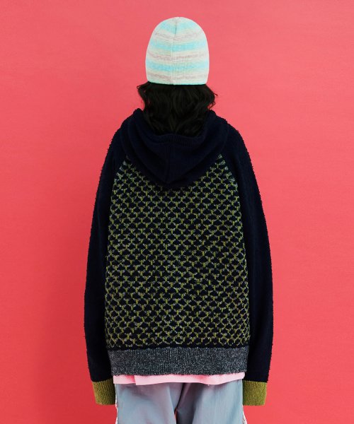 Вязаное худи на молнии с тиснением Clover / Navy