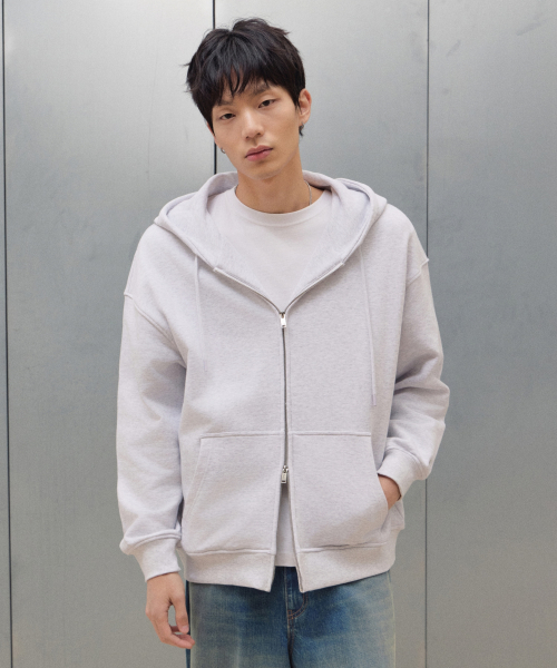 2WAY SWEAT HOODED ZIP-UP [WHITE MELANGE]