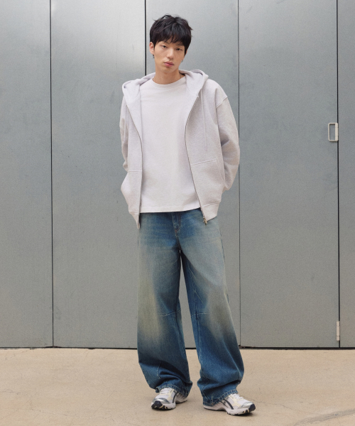 2WAY SWEAT HOODED ZIP-UP [WHITE MELANGE]