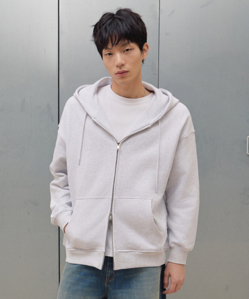 2WAY SWEAT HOODED ZIP-UP [WHITE MELANGE]
