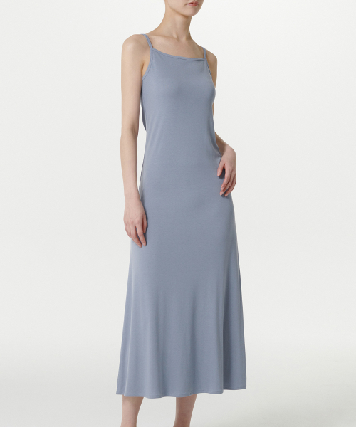 Womens Soft Jersey Long Dress [Blue Gray] thumbnail 2