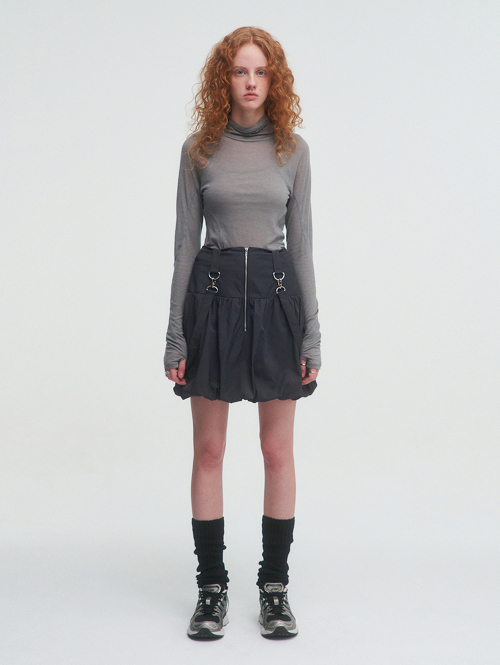 SHEER MOCK NECK TOP [GREY]