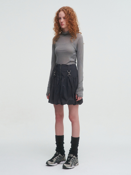 SHEER MOCK NECK TOP [GREY]