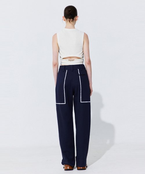 Color-Block Point linen Trousers_Navy ( _)