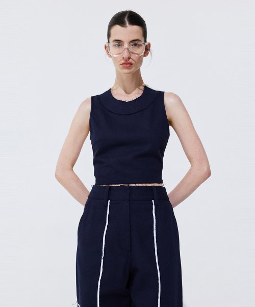 Color-Block Point linen Trousers_Navy ( _)