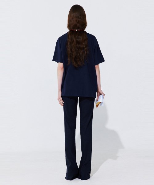 Linen semi-Bootscut Trousers_Navy ( _)