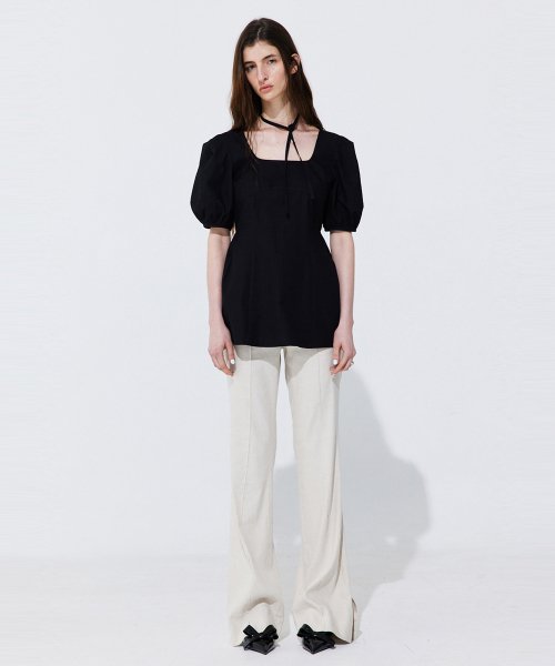 Linen semi-Bootscut Trousers_Light Beige ( _ )