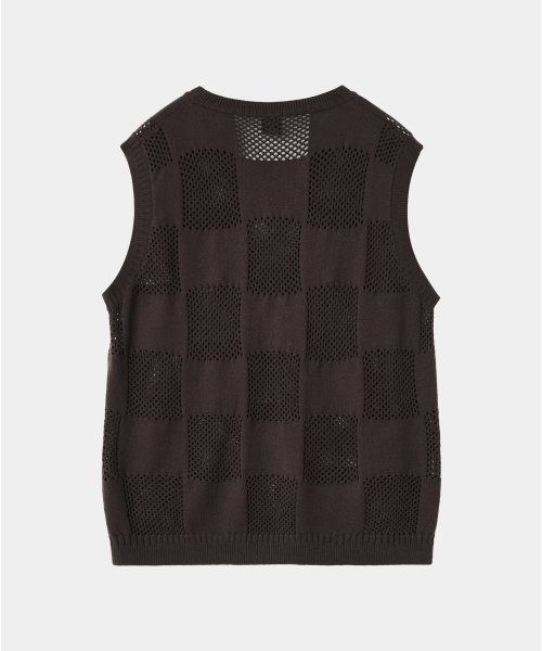 CHECKER BOARD VEST BROWN