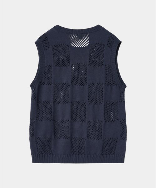 CHECKER BOARD VEST NAVY